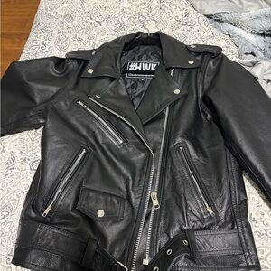 HWK Women's Premium Black Leather Motorcycle Jacket